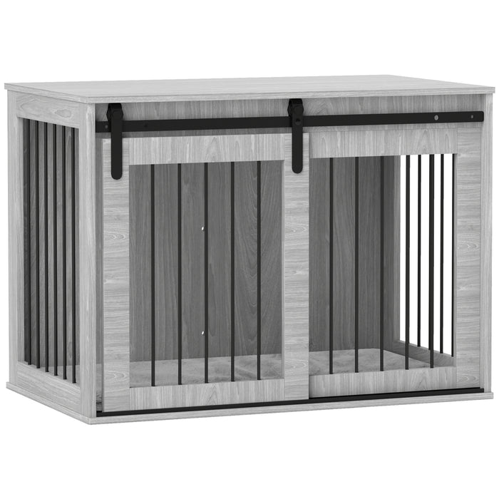 PawHut 100cm Dog Crate Furniture with Removable Cushion for Large Dogs - Grey | Aosom UK