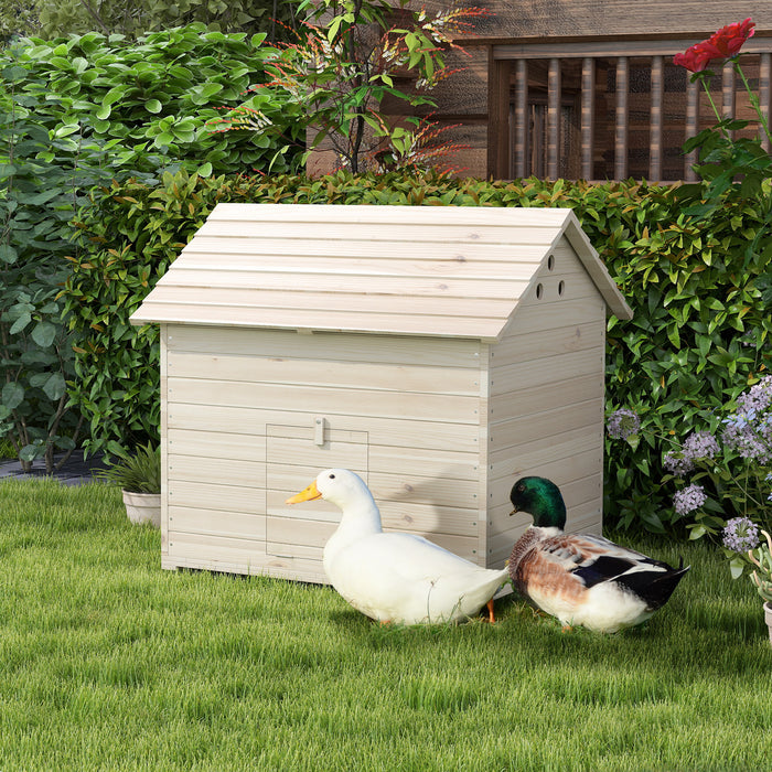 PawHut Wooden Duck House Poultry Coop for 2-4 Ducks with Openable Roof Raised Feet Air Holes Natural