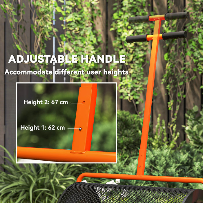 Outsunny Compost Spreader, 24" Peat Moss Spreader with Height Adjustable T Shaped Handle and Metal Mesh Basket, Garden Spreader for Seeding, Spreading Manure, Orange