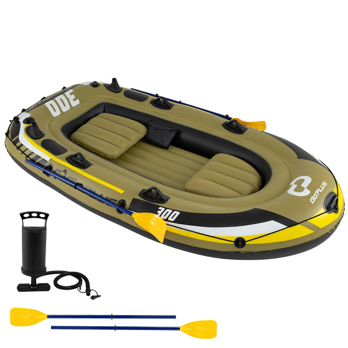 Inflatable 3-Person Fishing Raft with Oars and Pump and Rod Holders for Lake-