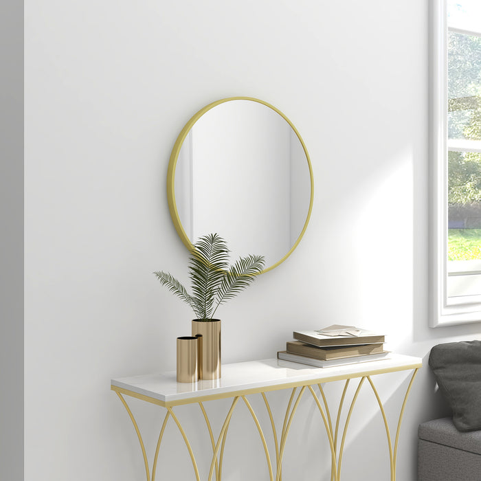 Round Gold-Tone Bathroom Mirror - Modern Aluminum-Framed Wall-Mounted Vanity, 60cm - Easy Installation for Living Room & Entryway Decor