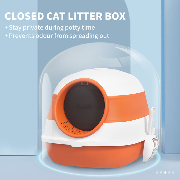 Foldable Orange Cat Litter Box with Lid - Includes Scoop, Built-In Deodorant - Convenient and Odor-Controlled for Cat Owners
