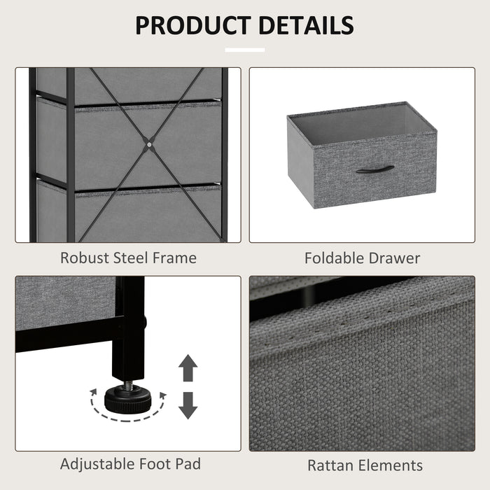 HOMCOM Fabric Chest of Drawers, Industrial Bedroom Dresser with 5 Fabric Drawers, Steel Frame and Wooden Top for Nursery, Living Room, Hallway, Rustic Brown and Grey