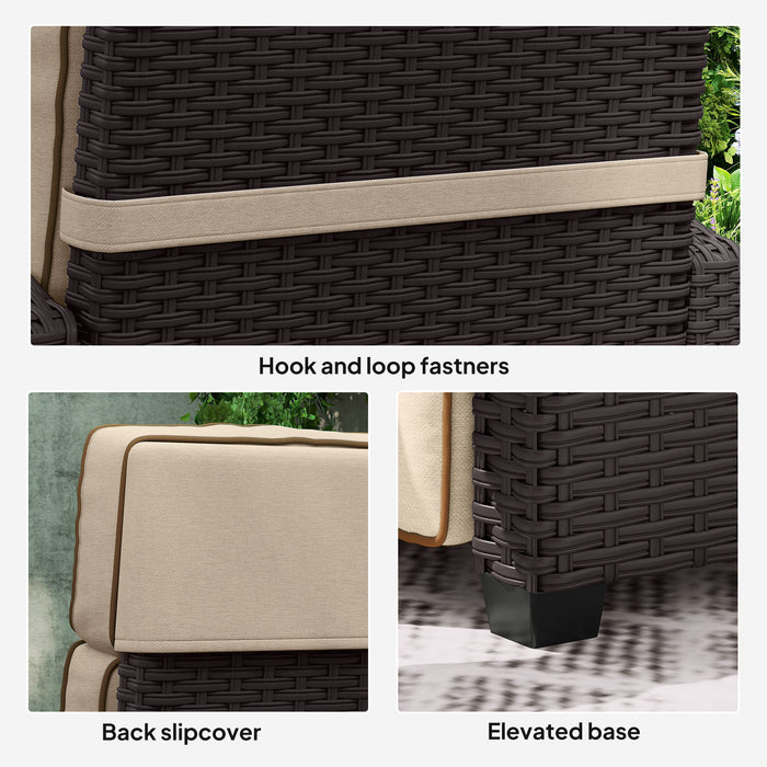 Outsunny Rattan Garden Recliner Chair, Adjustable Backrest Reclining Rattan Chair with Flip Table, Cushion and Footrest, Indoor Outdoor Lounge Reclining Sun Lounger for Patio, Dark Brown/Khaki