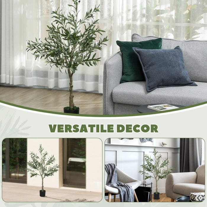HOMCOM 4ft/ 120cm Decorative Artificial Plant, Silk Olive Tree with 450 Leaves and 20 Olive Fruits in Pot, Fake Plant for Home, Office, Living Room, Indoor Decor