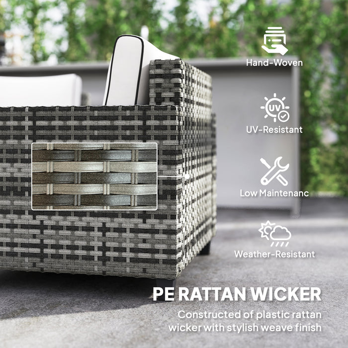 Outsunny 6 Pieces Rattan Garden Furniture Set, 5 Seater Wicker Outdoor Furniture Set with 2 Armchairs, Steel Frame Coffee Table and Cushions for Balcony, Porch, Light Grey