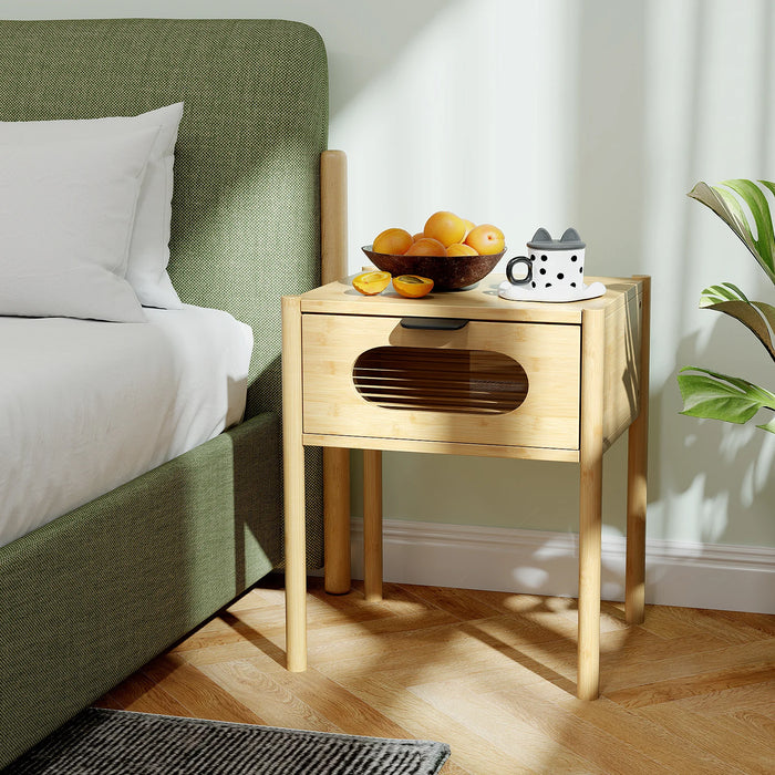 Farmhouse Bedside Table Nightstand Set of 2 with Tempered Glass Decorated Drawer-