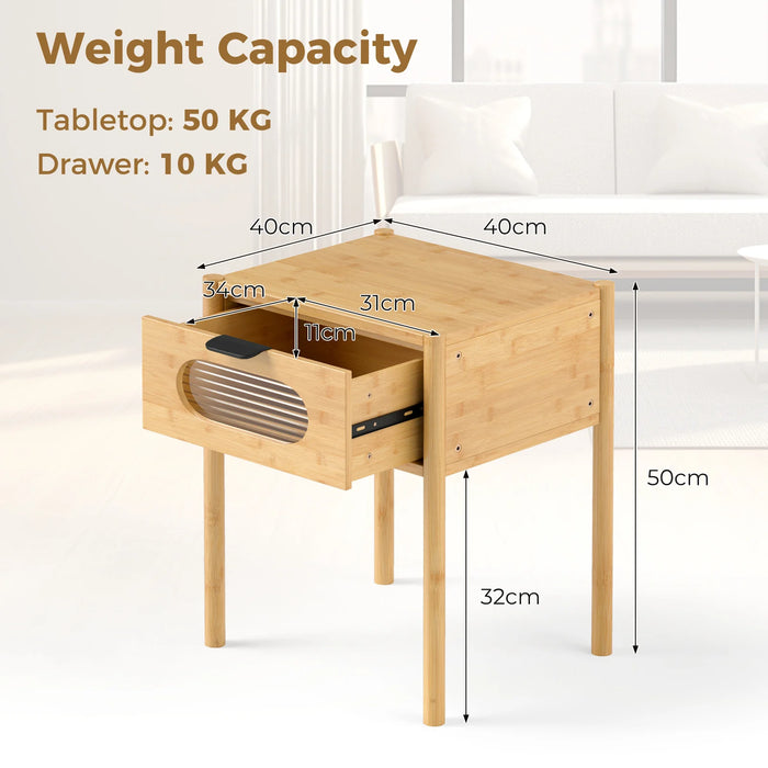 Farmhouse Bedside Table Nightstand Set of 2 with Tempered Glass Decorated Drawer-