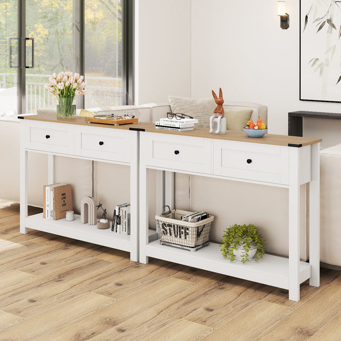 Farmhouse Console Table with 2 Drawers 106CM Long Entryway Table-