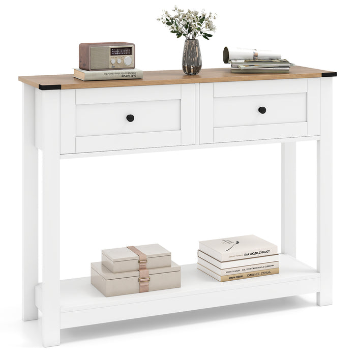 Farmhouse Console Table with 2 Drawers 106CM Long Entryway Table-