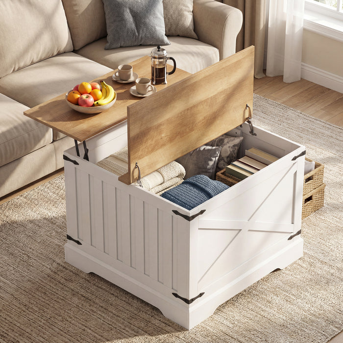 Farmhouse Lift Top Coffee Table 80CM Square Center Table with Hidden Storage Compartment-