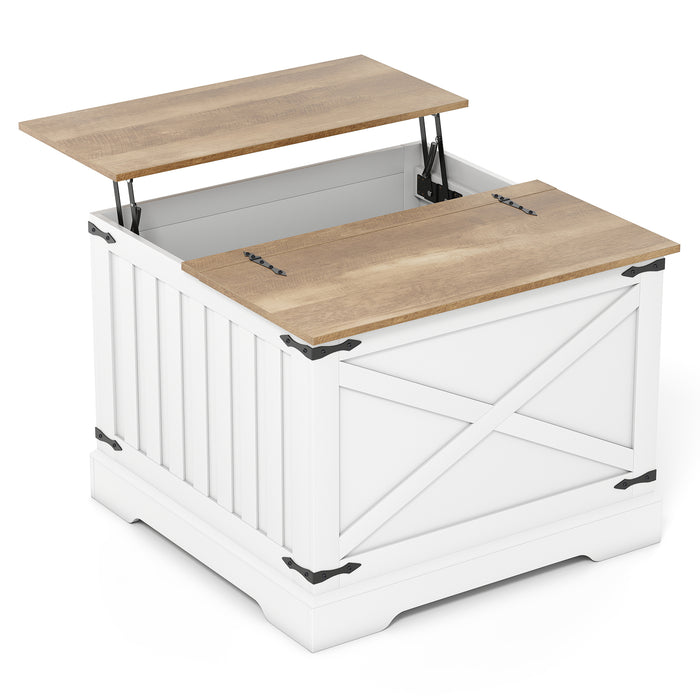 Farmhouse Lift Top Coffee Table 80CM Square Center Table with Hidden Storage Compartment-