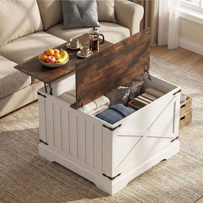 Farmhouse Lift Top Coffee Table 80CM Square Center Table with Hidden Storage Compartment-