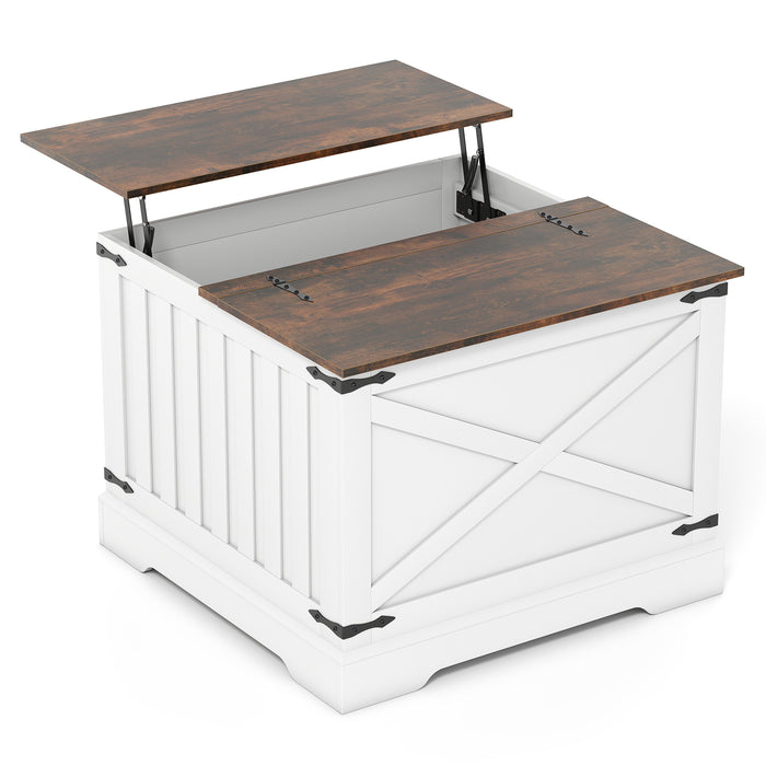 Farmhouse Lift Top Coffee Table 80CM Square Center Table with Hidden Storage Compartment-