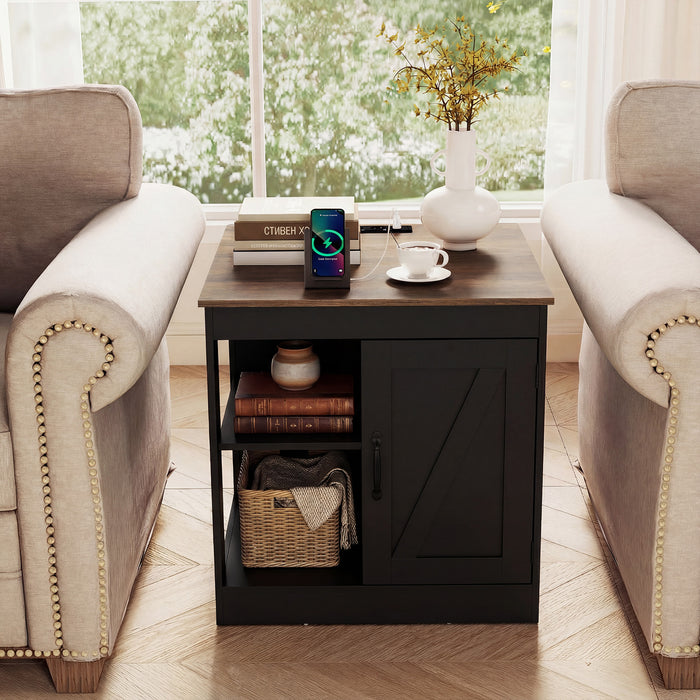 Farmhouse Nightstand Set of 2 with Charging Station Bedside Table with Adjustable Shelf-