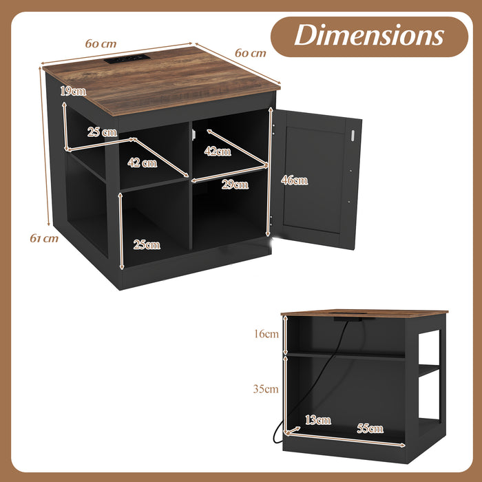 Farmhouse Nightstand Set of 2 with Charging Station Bedside Table with Adjustable Shelf-