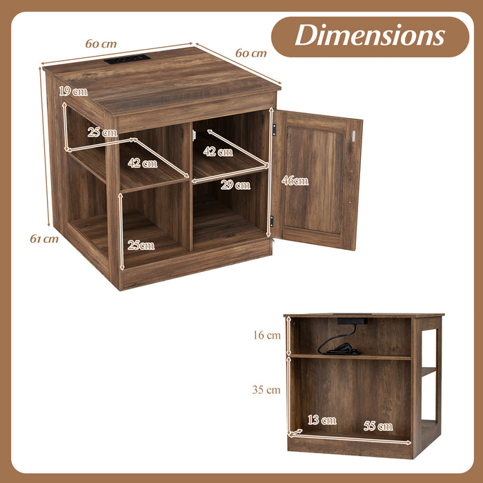Farmhouse Nightstand Set of 2 with Charging Station Bedside Table with Adjustable Shelf-