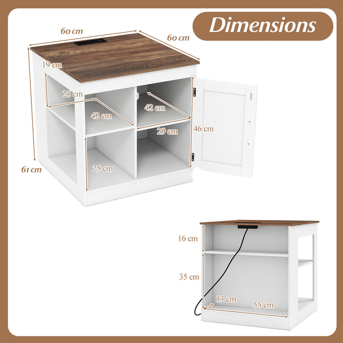 Farmhouse Nightstand Set of 2 with Charging Station Bedside Table with Adjustable Shelf-