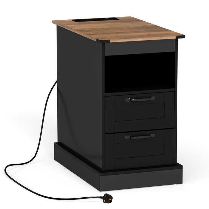 Farmhouse Nightstand with Charging Station and 2 Drawers-