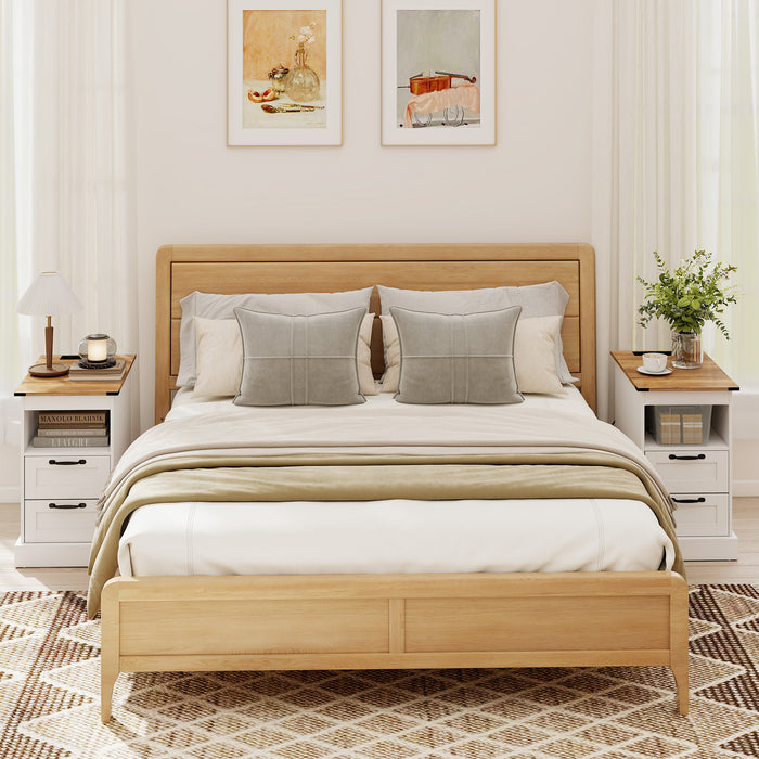 Farmhouse Nightstand with Charging Station with Open Storage Shelf and 2 Drawers for Bedroom-