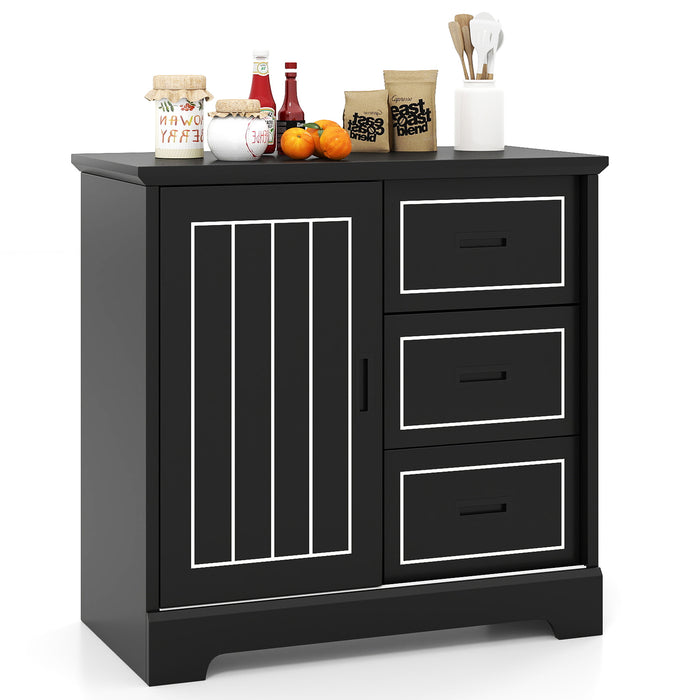 Farmhouse Sideboard Buffet Cabinet with Sliding Doors and 3 Drawers-Black