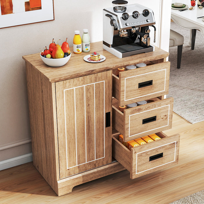 Farmhouse Sideboard Buffet Cabinet with Sliding Doors and 3 Drawers-Black
