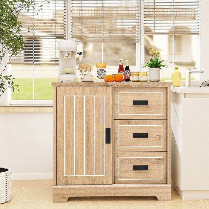 Farmhouse Sideboard Buffet Cabinet with Sliding Doors and 3 Drawers-Black