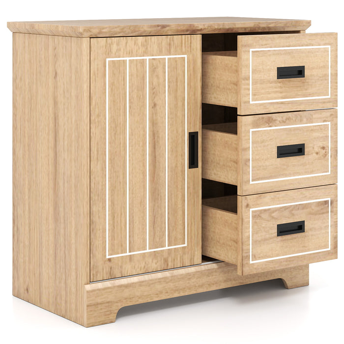 Farmhouse Sideboard Buffet Cabinet with Sliding Doors and 3 Drawers-Black