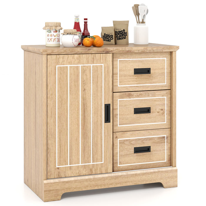 Farmhouse Sideboard Buffet Cabinet with Sliding Doors and 3 Drawers-Black
