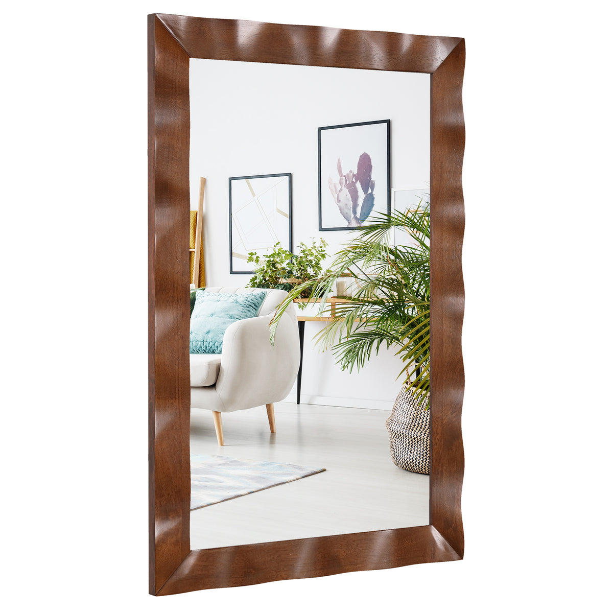 Farmhouse Wall Mirror Rubber Wood Rustic Style Wall Mirror-