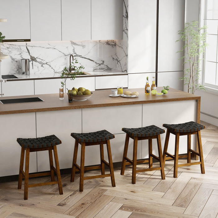 Faux PU Leather Counter Height Stools Set of 4 with Woven Curved Seat-