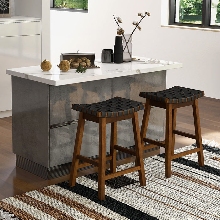 Faux PU Leather Counter Height Stools Set of 4 with Woven Curved Seat-