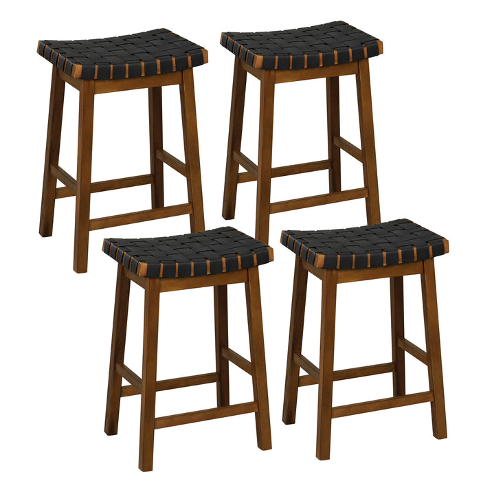 Faux PU Leather Counter Height Stools Set of 4 with Woven Curved Seat-