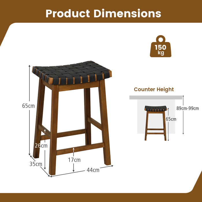 Faux PU Leather Counter Height Stools Set of 4 with Woven Curved Seat-