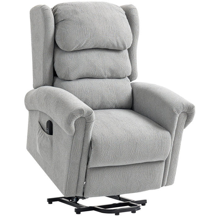 HOMCOM Power Lift Recliner Chair for Elderly, Velvet Electric Riser and Recliner Armchair for Living Room with Remote Control, 2 Side Pockets, Thick Padded Back, Grey