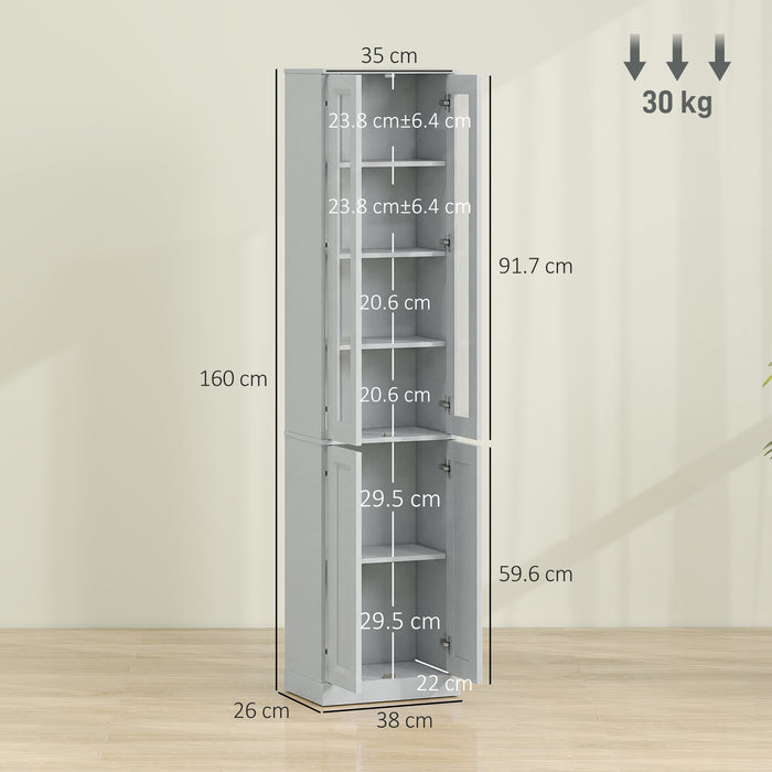 HOMCOM Tall Bathroom Storage Cabinet, 6-Tier Slim Bathroom Cabinet with Adjustable Shelf, 4 Soft-Close Doors, Dusty Blue