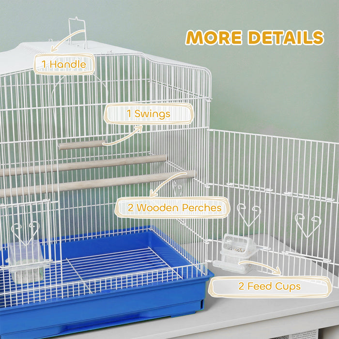 PawHut Large Metal Bird Cage with Perches, Food Bowls, Swing, for Budgies, Parakeets, Blue