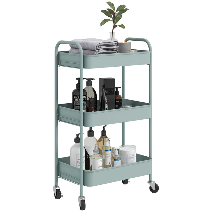 HOMCOM Three-Tier Steel Storage Trolley - Light Blue | Aosom UK