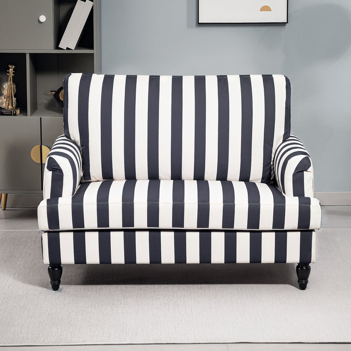 HOMCOM Modern Accent Chair, Velvet Single Sofa Armchair with Stripe, Turned Legs and Wide Seat, Upholstered Snuggle Chair for Living Room, Bedroom, Black and White
