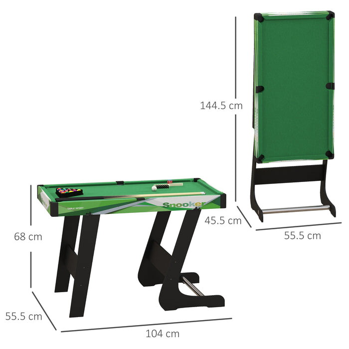 Compact 104cm Foldable Pool Table Complete Set - Includes 2 Cues, 16 Balls, Chalk, Triangle, Brush - Ideal for Small Spaces & Family Game Night