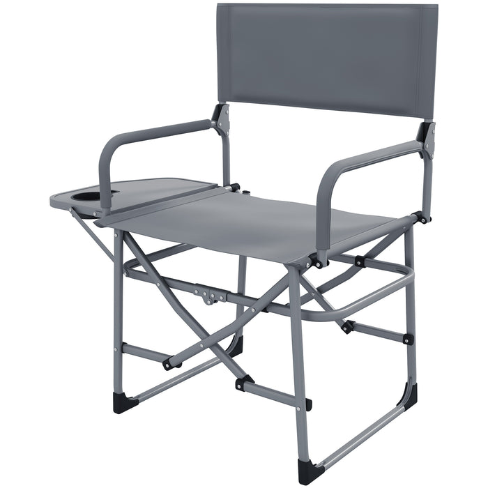Portable Director's Chair with Built-in Side Table - Durable Grey Camping Seat - Ideal for Outdoor Events and Picnics