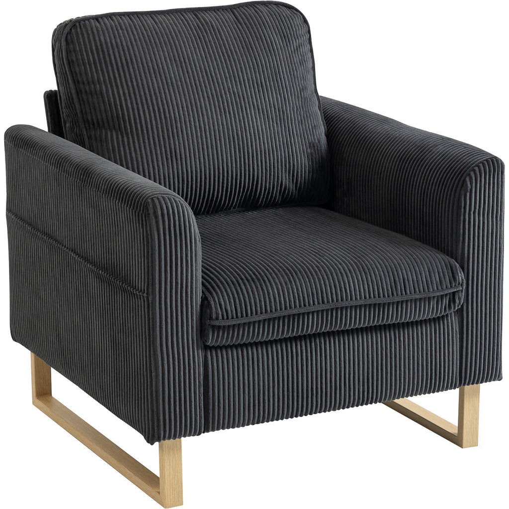 HOMCOM Accent Chair with Pocket Spring, Modern Industrial Armchair with Metal Legs for Livingroom Dark Grey