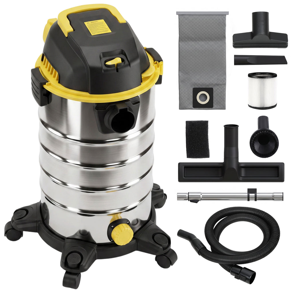 HOMCOM 1400W Vacuum Cleaner, 3-in-1 Wet and Dry Vacuum Cleaner with Blowing Mode and 30L Stainless Steel Tank, Silver Tone