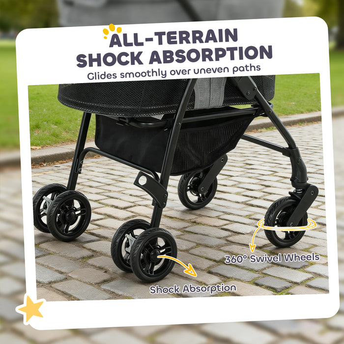 PawHut Pet Stroller, Foldable Dog Cat Stroller with Detachable Carrier, Wheels, Storage Basket, Secure Leash