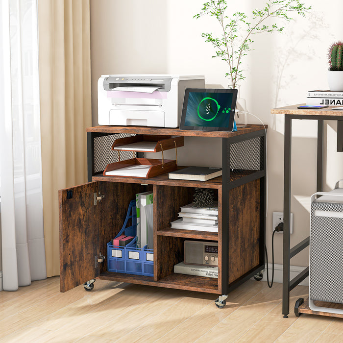 File Cabinet on Wheels with Charging Station and Cable Management Hole-