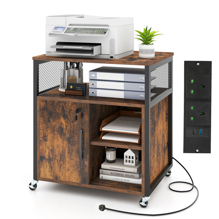 File Cabinet on Wheels with Charging Station and Cable Management Hole-