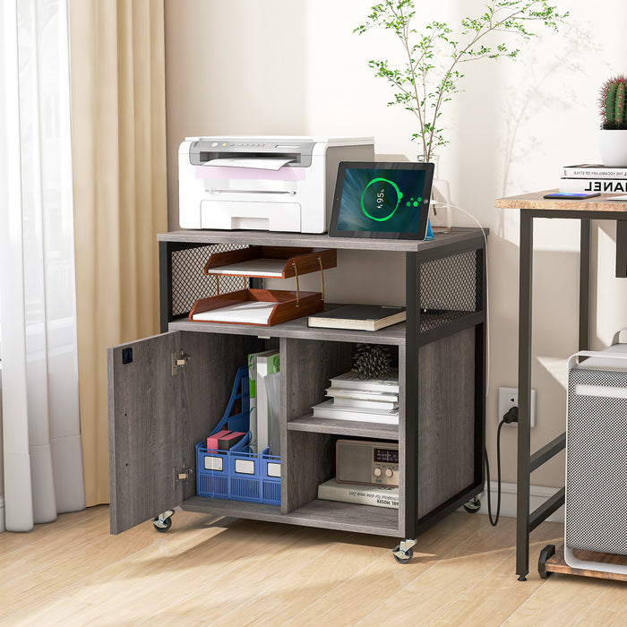 File Cabinet on Wheels with Charging Station and Cable Management Hole-