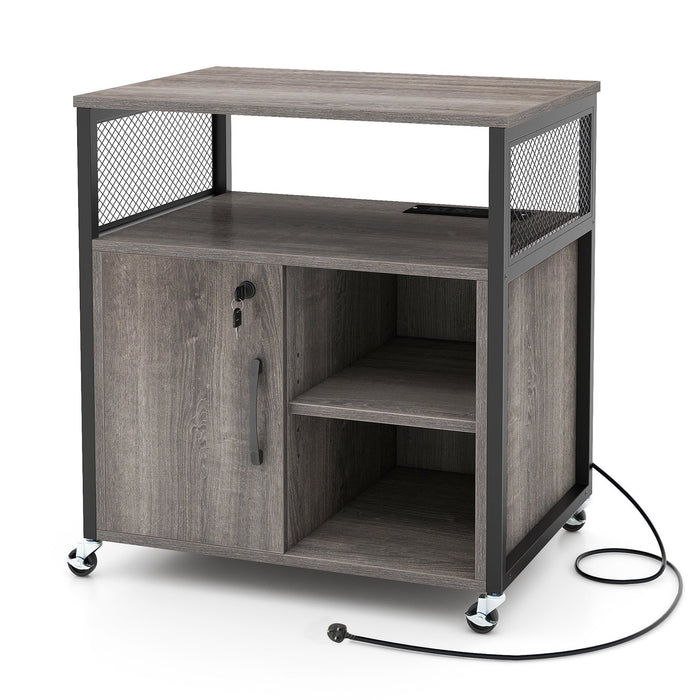 File Cabinet on Wheels with Charging Station and Cable Management Hole-