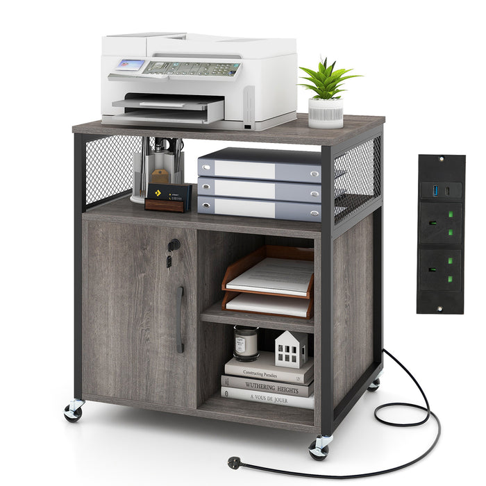 File Cabinet on Wheels with Charging Station and Cable Management Hole-
