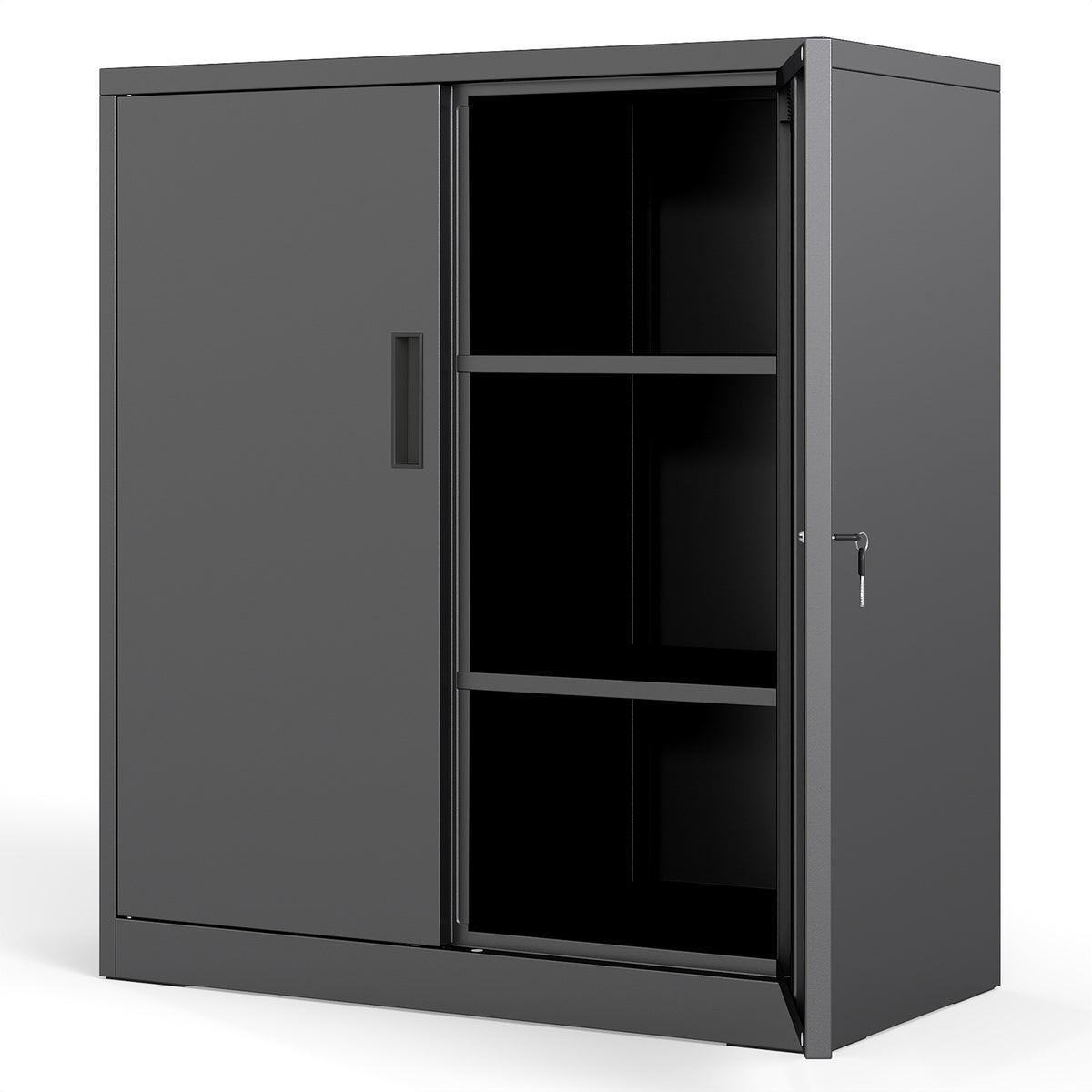 File Pantry Cabinet Steel Storage Organizer with 2 Lockable Doors-Black